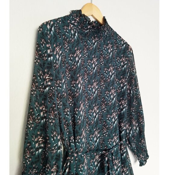 Anthropologie Seen Worn Kept Davina Leopard Belted Midi Dress Hunter Green US 8 - Picture 6 of 16